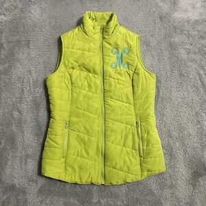 New Directions Weekend Women's Quilted Puffer Vest Green Full Zip Size Small